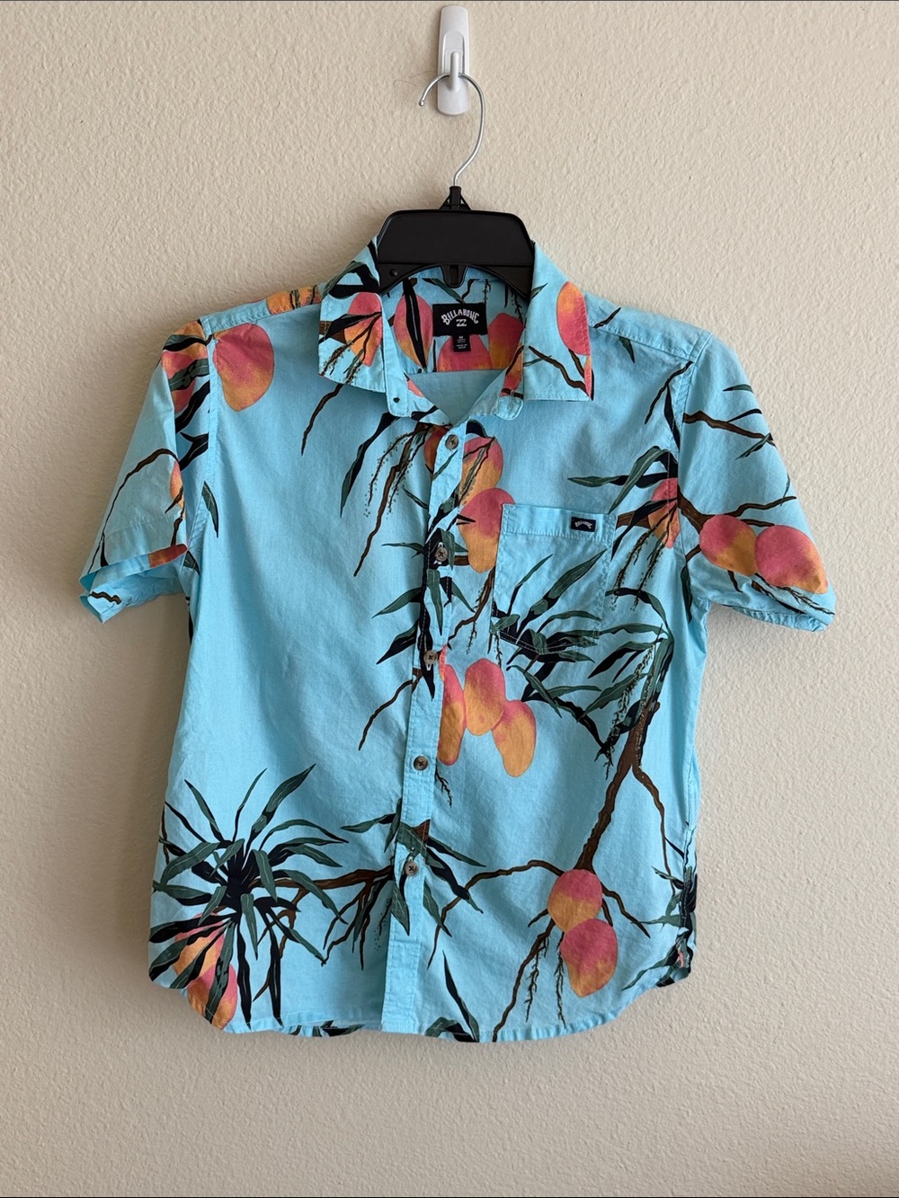 Reef Boys Short-Sleeve Button-Down Shirt - Light Blue with Peach Print